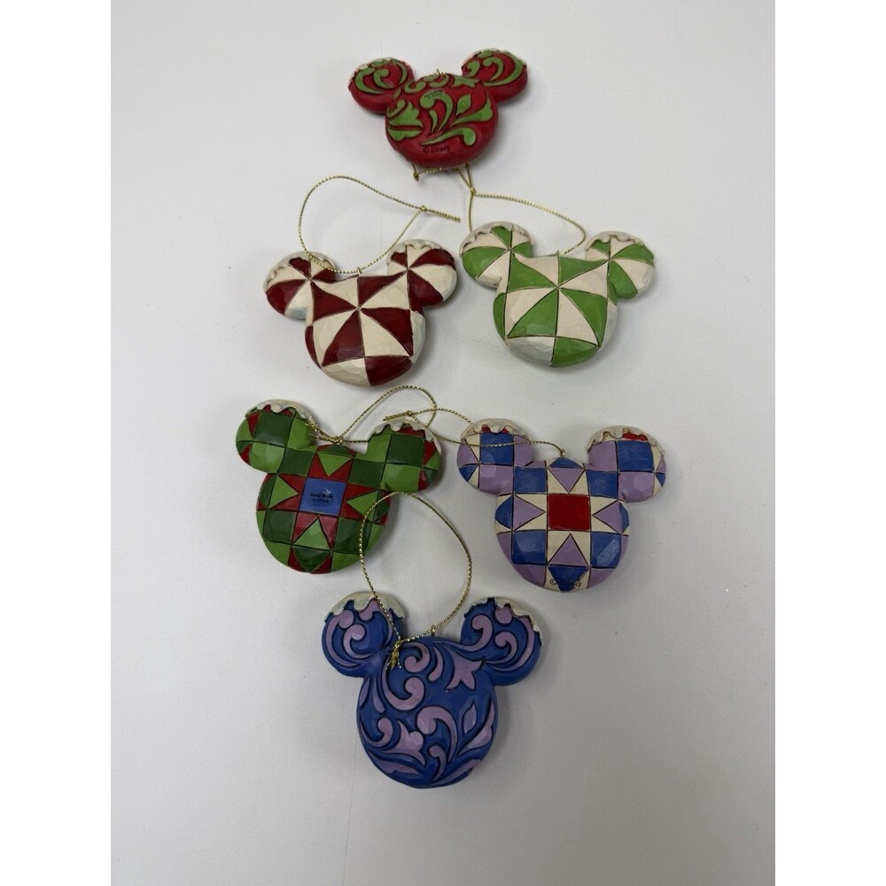 Jim Shore Disney Traditions Mickey Mouse Head Ornament Set of 6 Enesco Folk Art